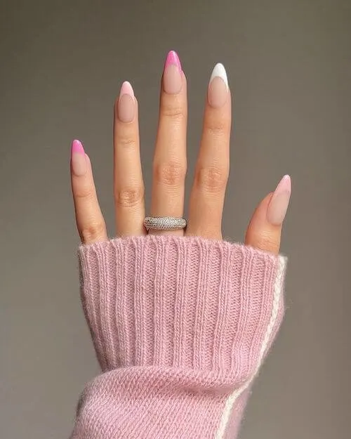 Spring Pink And White Nails