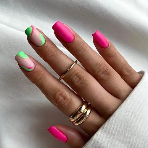 Pink And Green Spring Nails