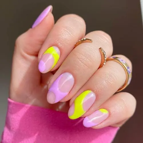 Cute Pink And Yellow Spring Nail Art