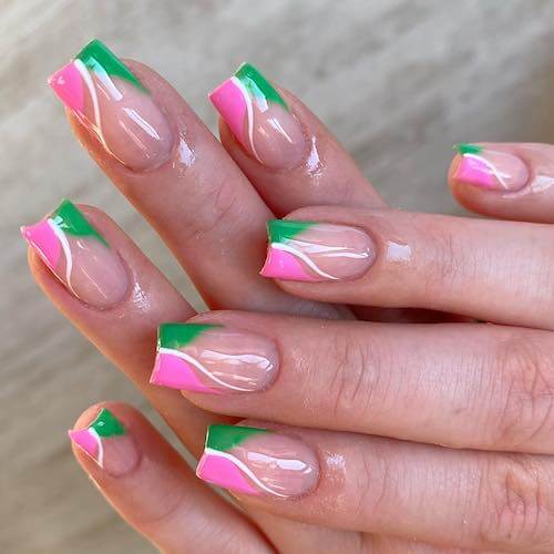 Pink And Green Spring Nails