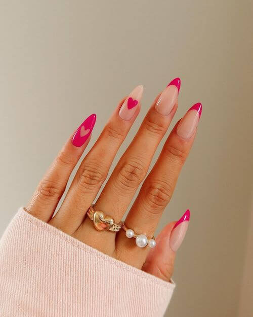 Lovely Pink Hearts Spring Nail Design Ideas