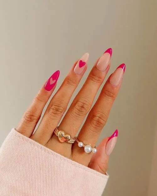 Lovely Pink Hearts Spring Nail Design Ideas