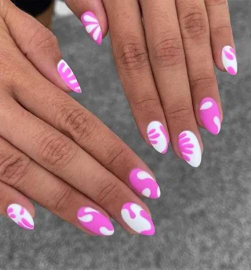 Spring Pink And White Nails