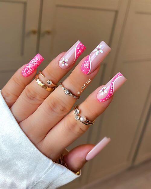 Pretty Pink Floral Spring Nail Ideas