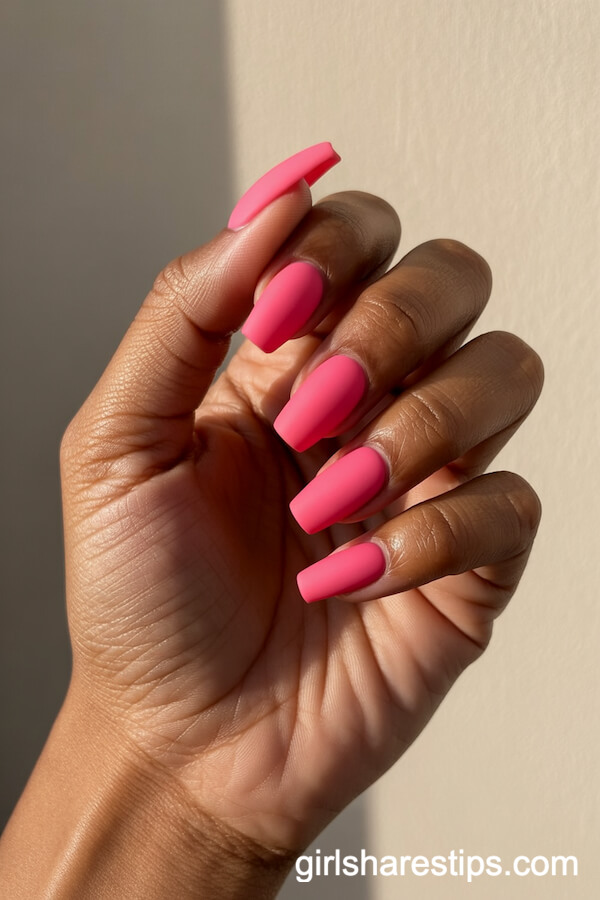 Bold Barbie Pink Matte Coffin Nails