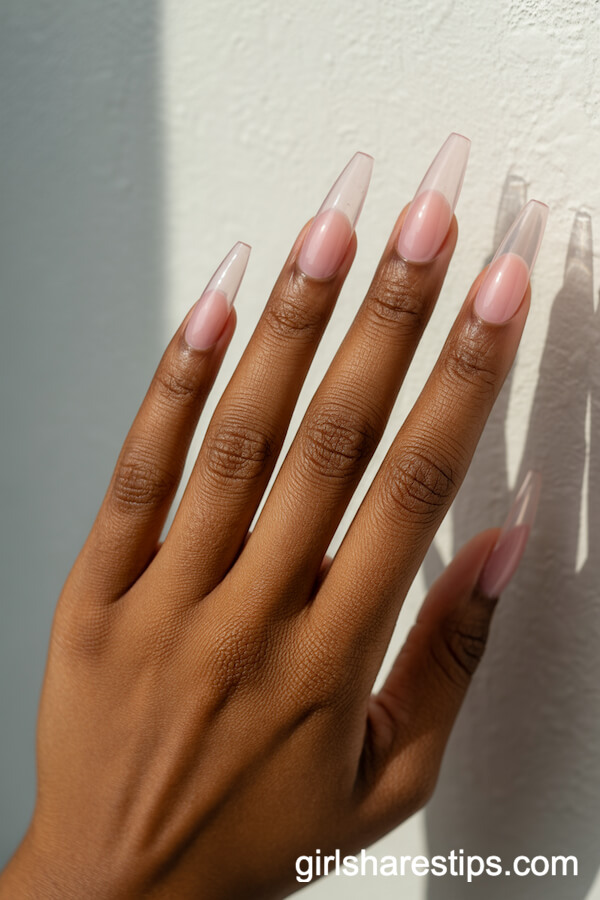 Long Pink Jelly Ballerina Nails