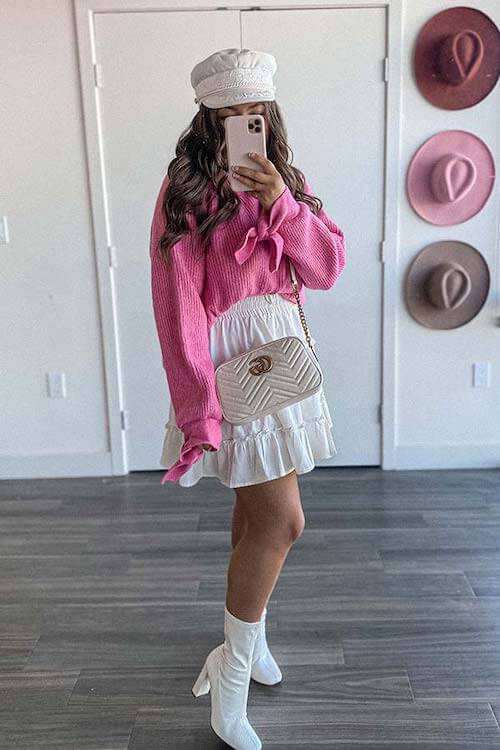 dark pink sweater outfit ideas