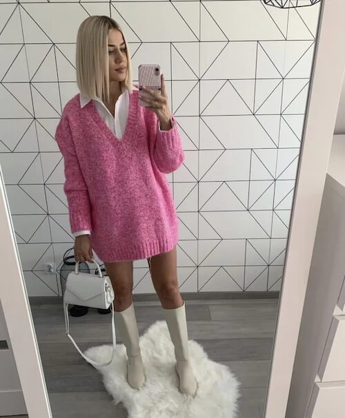 Pink Rib Knitted Balloon Sleeve Jumper Dress | In The Style Australia