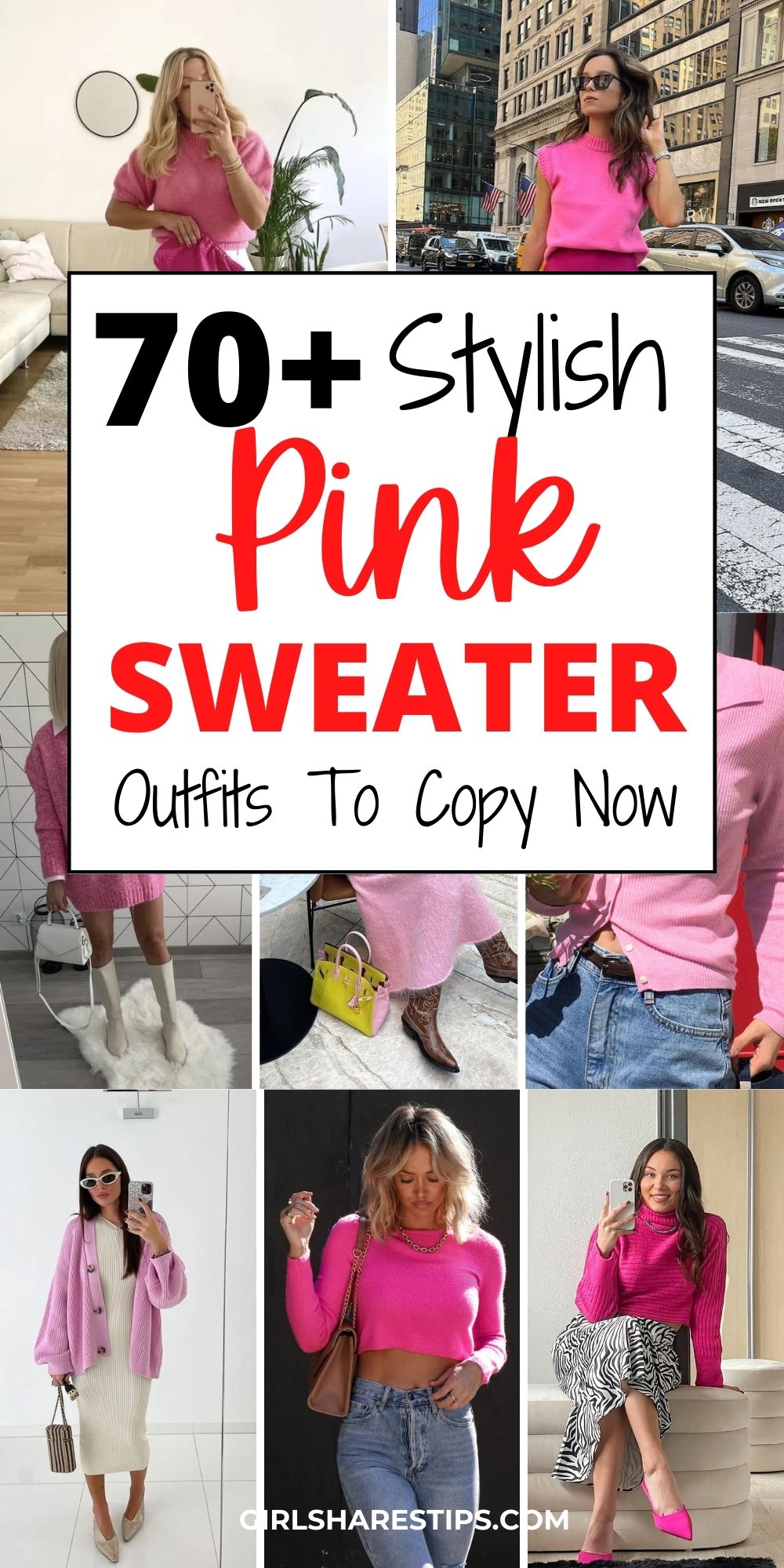 stylish pink sweater outfit ideas