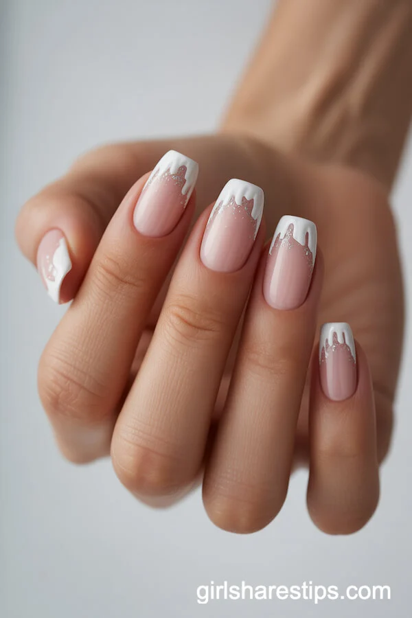 Light Pink Square Nails With Snowy Mountain Tips