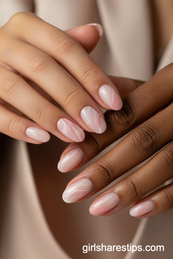 Pink Rose Quartz Marble Nails for a Subtle, Elegant Look