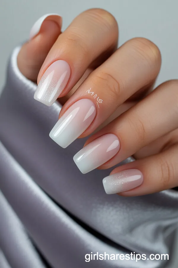 Frosty Pink Coffin Nails With High-Gloss Ombre Finish