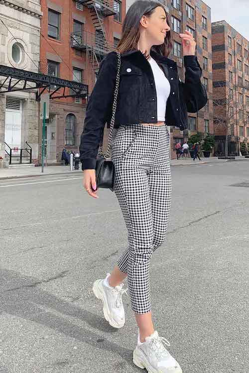 LifestyleBeautyBlogger  Checkered outfit Plaid pants outfit Black and  white pants