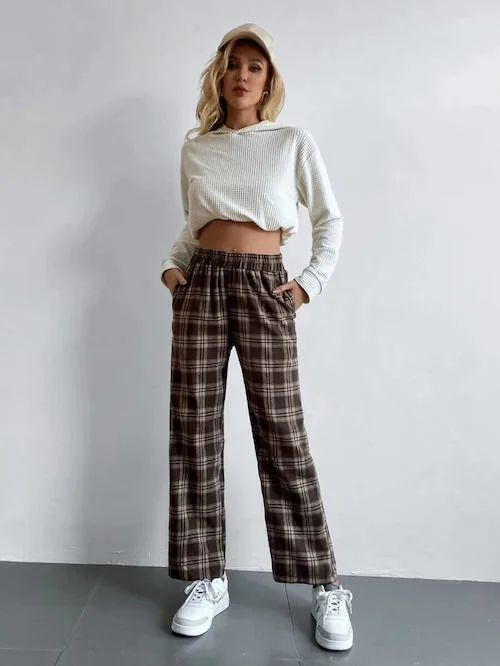 Womens Tartan Check Tapered Trouser  Boohoo UK