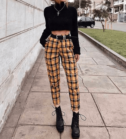Yellow plaid hotsell pants outfit