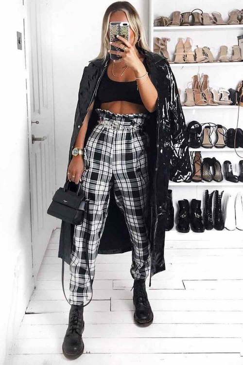 What to Wear with Black and White Plaid Pants?