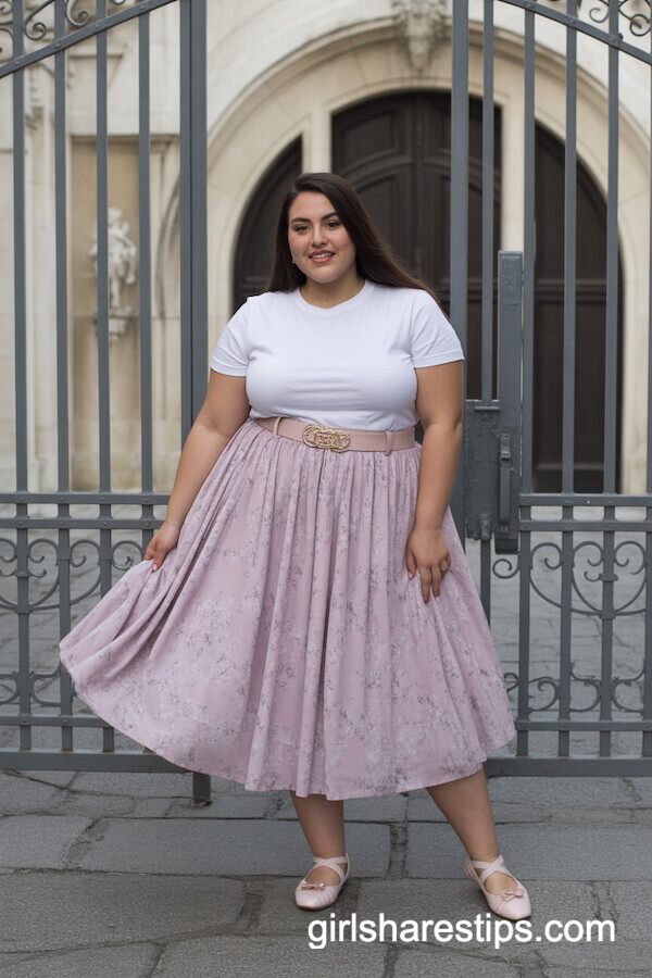 Pastel Princess Print Midi Skirt with White Tee