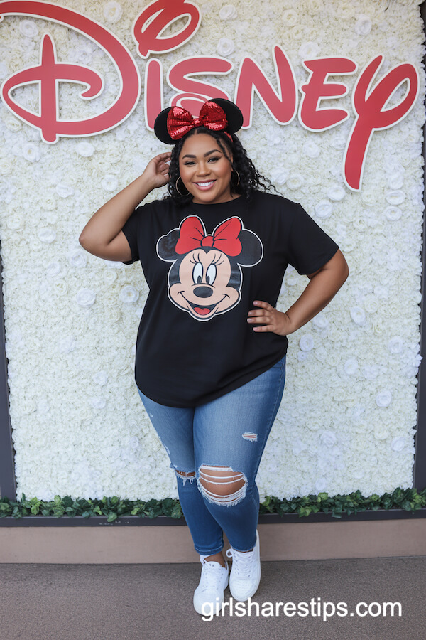 Black Minnie Tee with Ripped Blue Jeans