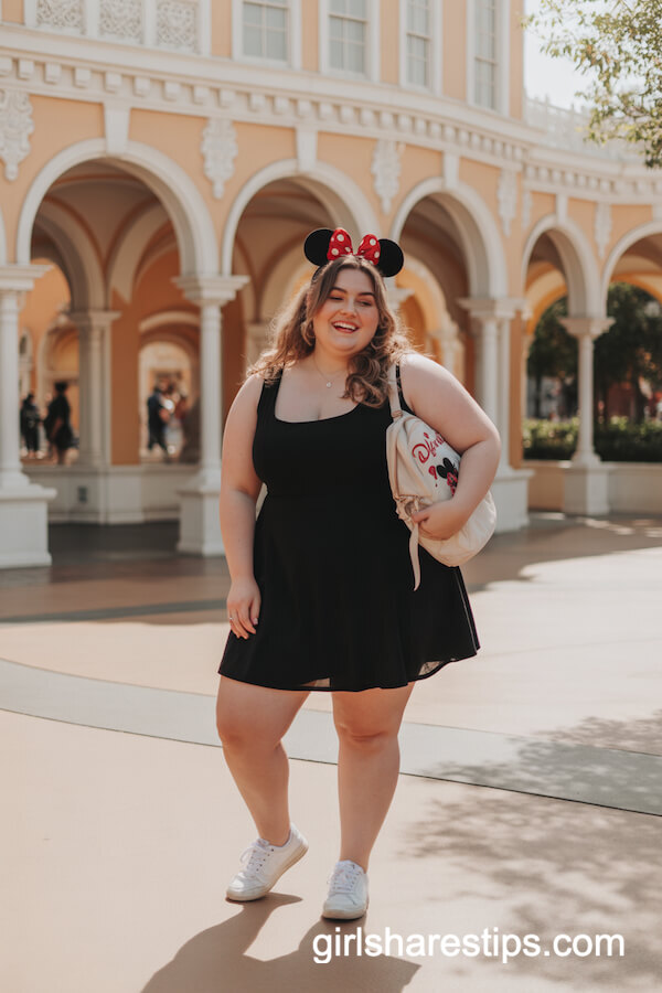 Black Sleeveless Mini Dress with Sneakers