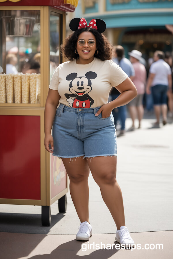 Vintage Mickey T-Shirt with High-Waisted Denim Shorts