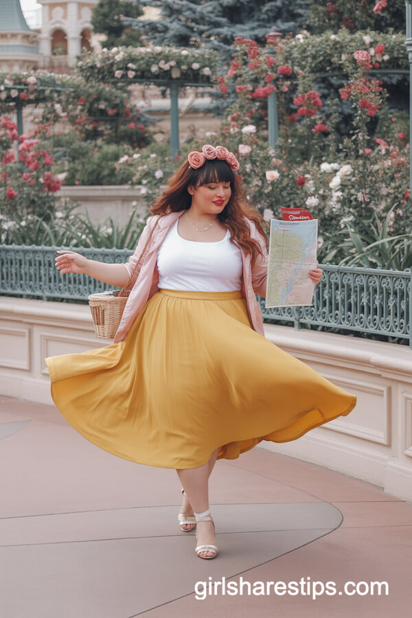 Chic Yellow Midi Skirt with Rose Accessories