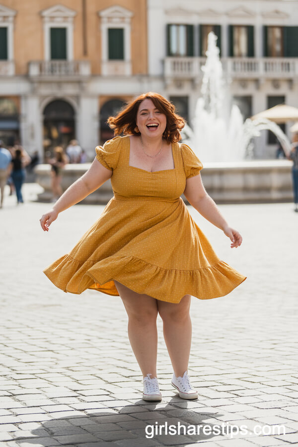Yellow Polka Dot Fit-and-Flare Sundress with Puff Sleeves