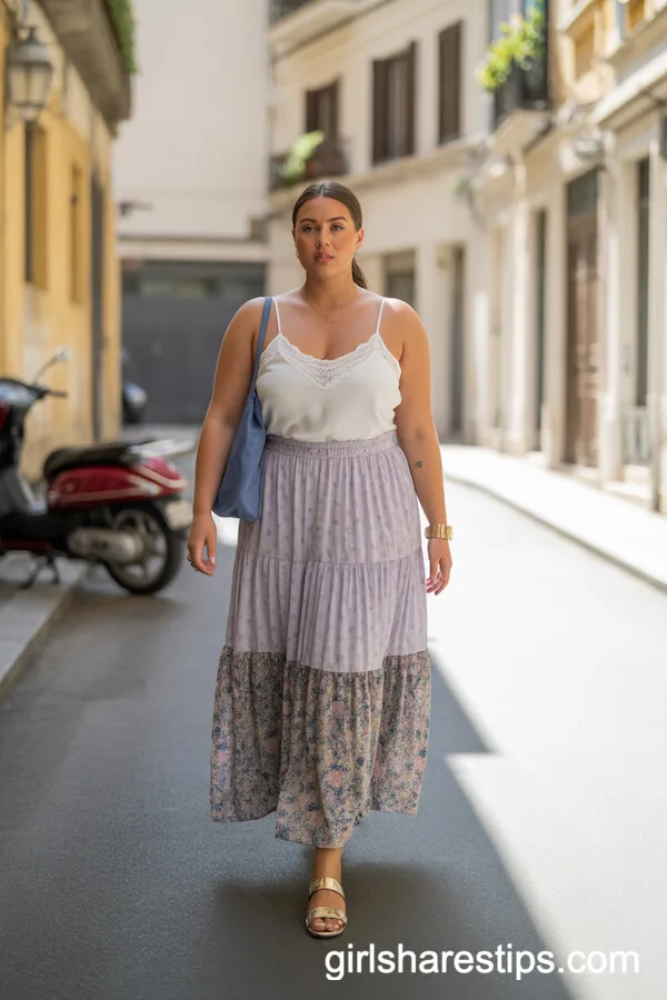 White Spaghetti Strap Cami with Tiered Boho Maxi Skirt