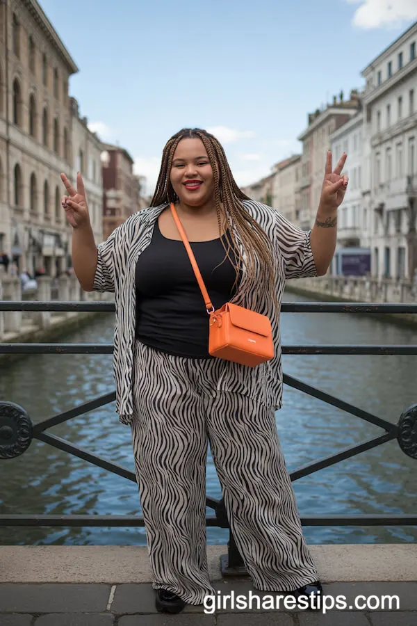 Black and White Zebra Print Top with Matching Wide-Leg Pants