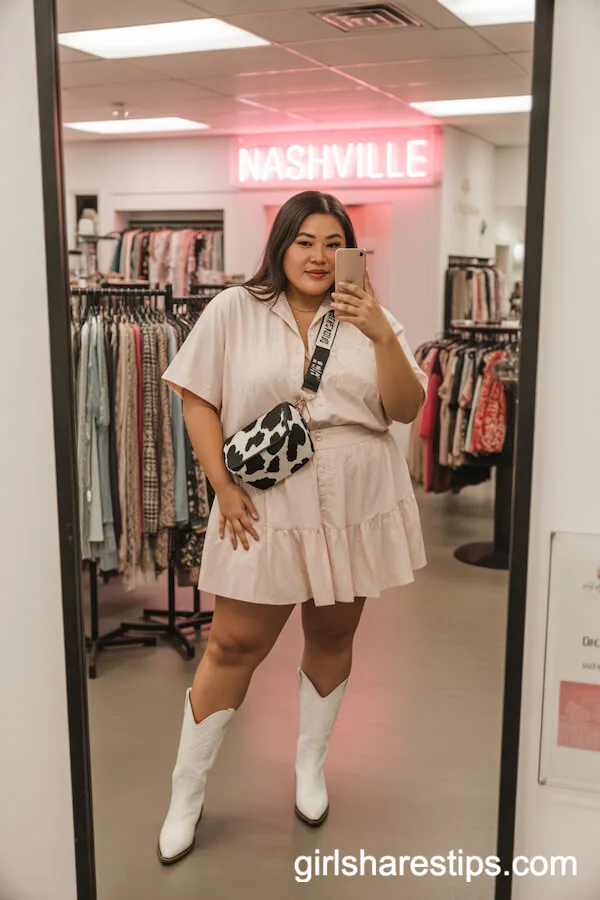 Pastel Coordinated Skirt Set Cow Print Bag White Cowboy Boots