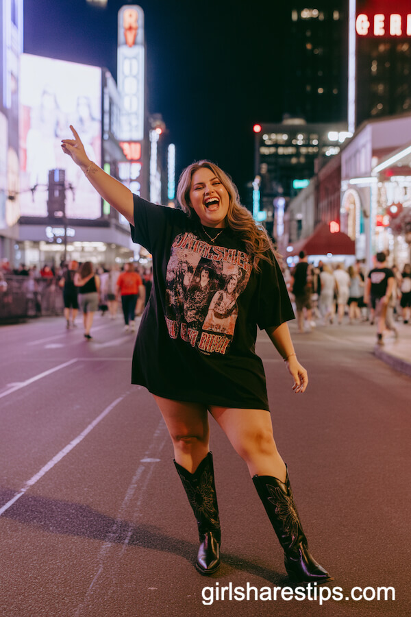Oversized Black Graphic T-Shirt Dress Tall Black Western Cowboy Boots