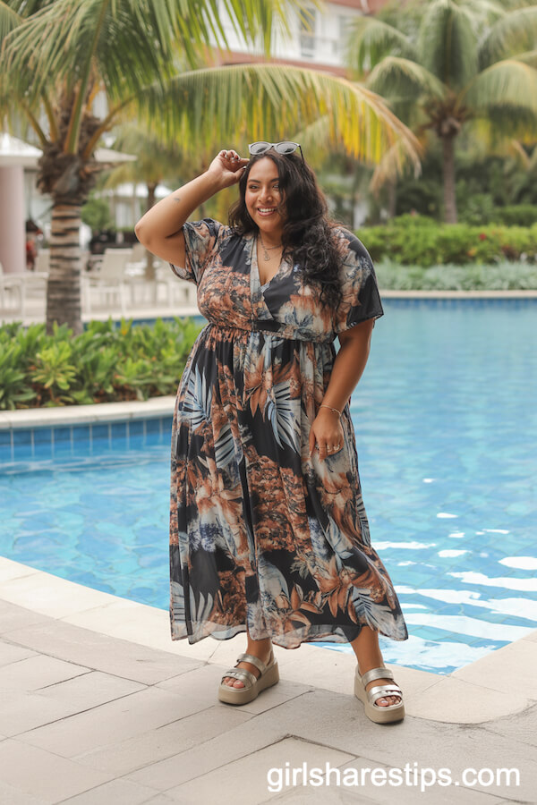 Tropical Print Maxi Dress with Platform Sandals