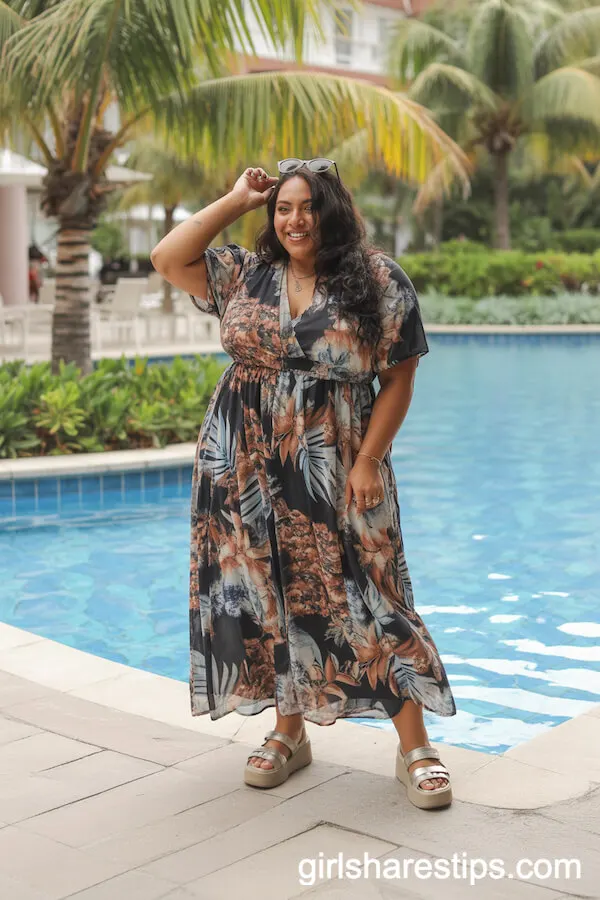 Tropical Print Maxi Dress with Platform Sandals