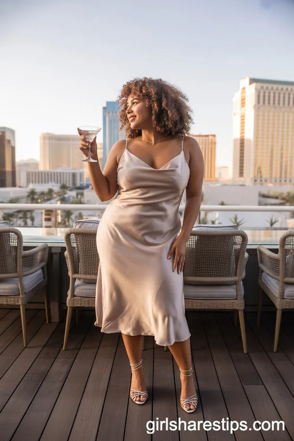 Champagne Satin Slip Dress with Delicate Strappy Heels