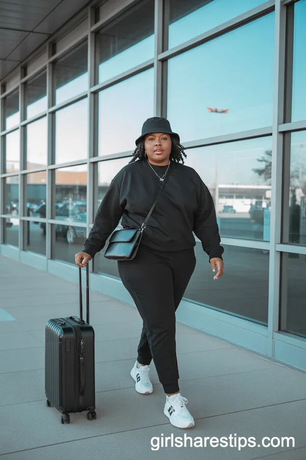 All-Black Athleisure with Bucket Hat and Designer Sneakers