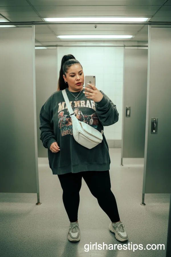 Black Leggings and Graphic Sweatshirt with Chunky Sneakers