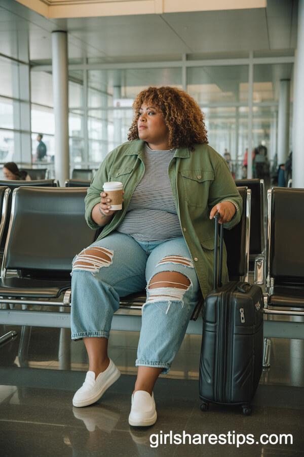 Army Green Utility Jacket and Distressed Jeans for Arrivals Style