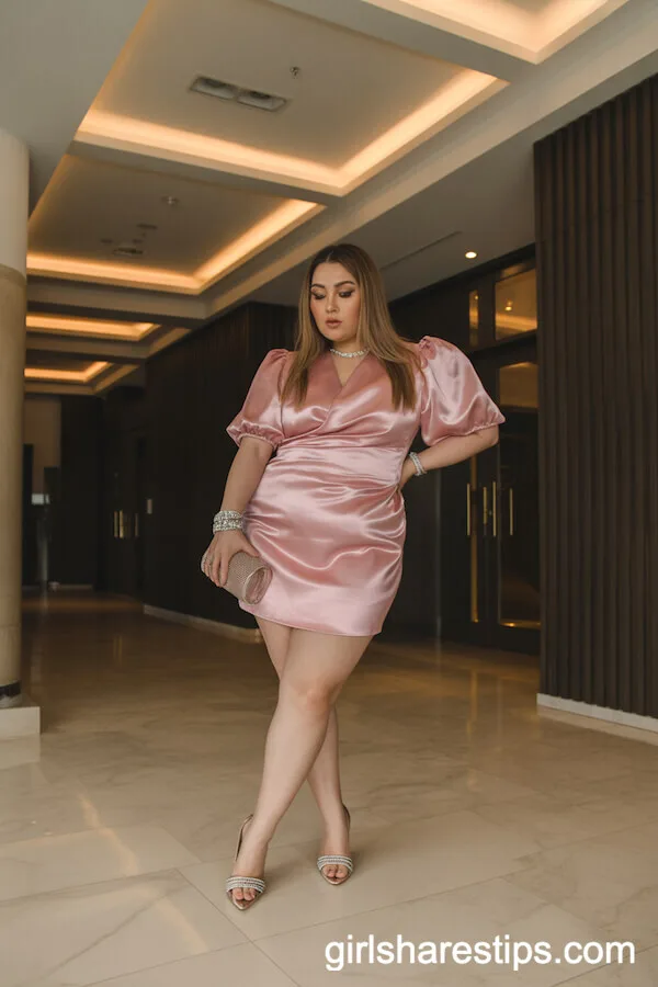 Pink Satin Mini Dress with Rhinestone Heels