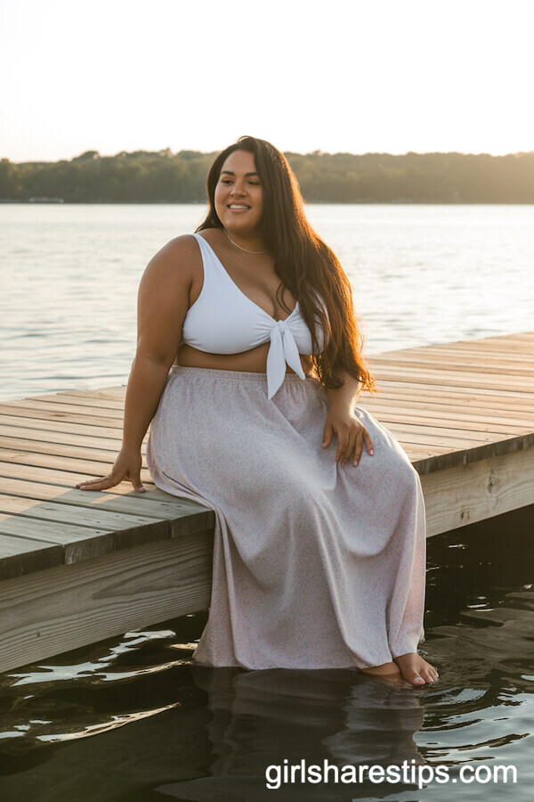 Pastel Maxi Skirt White Tie-Front Bikini Top
