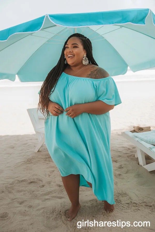 Turquoise Off-Shoulder Beach Cover-Up Dress