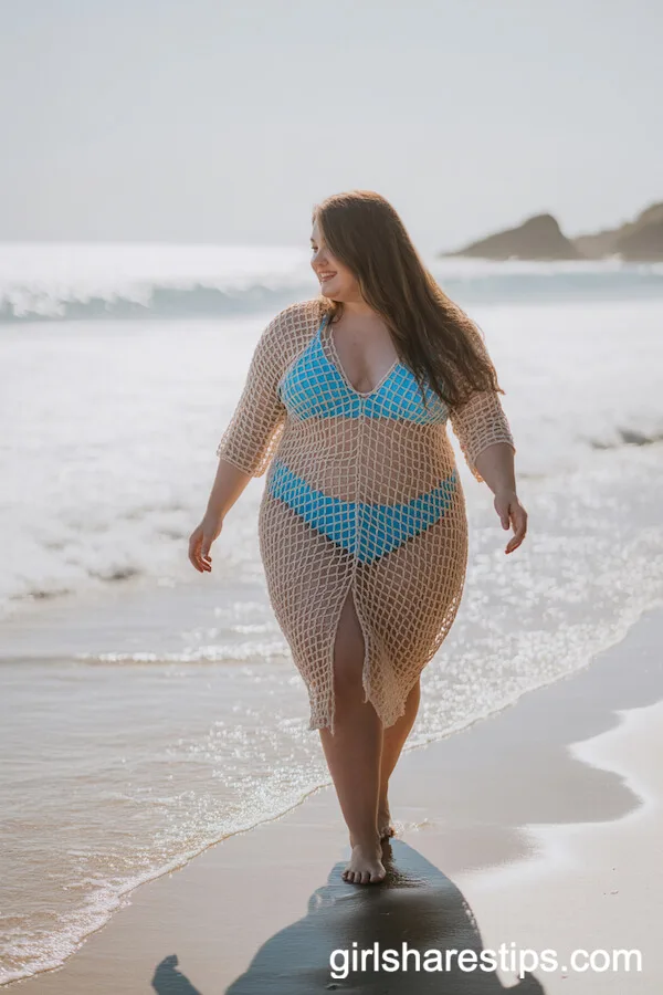 Blue Bikini with Crochet Cover-Up Dress