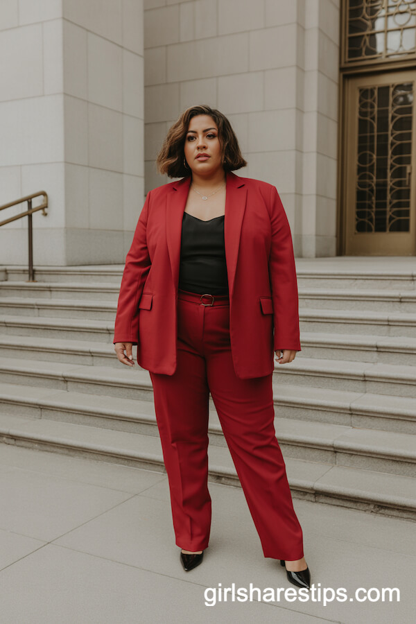 Powerful Red: Structured Red Blazer with Matching Trousers