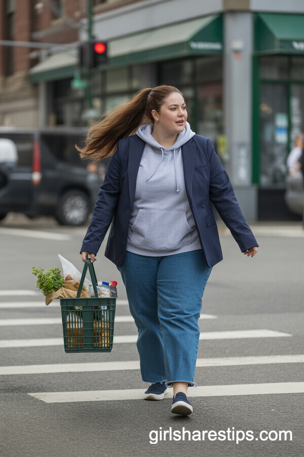 Street Casual: Navy Blazer with Hoodie and Jeans