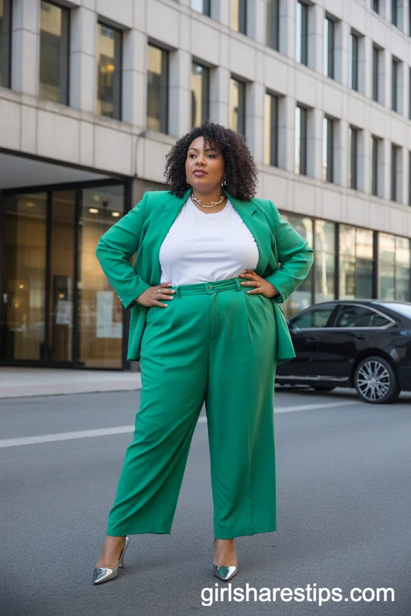 Bold Colored Pantsuit with Classic White Tee