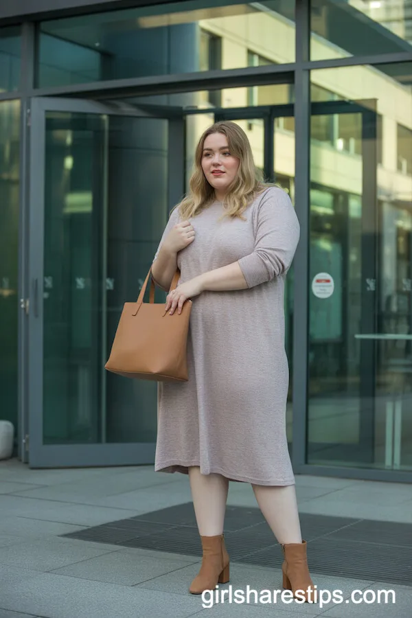 Pastel Knit Dress with Tan Ankle Boots