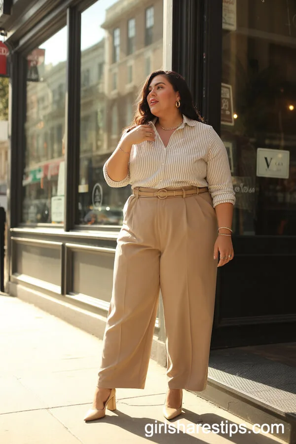 High-Waisted Wide-Leg Trousers Striped Blouse