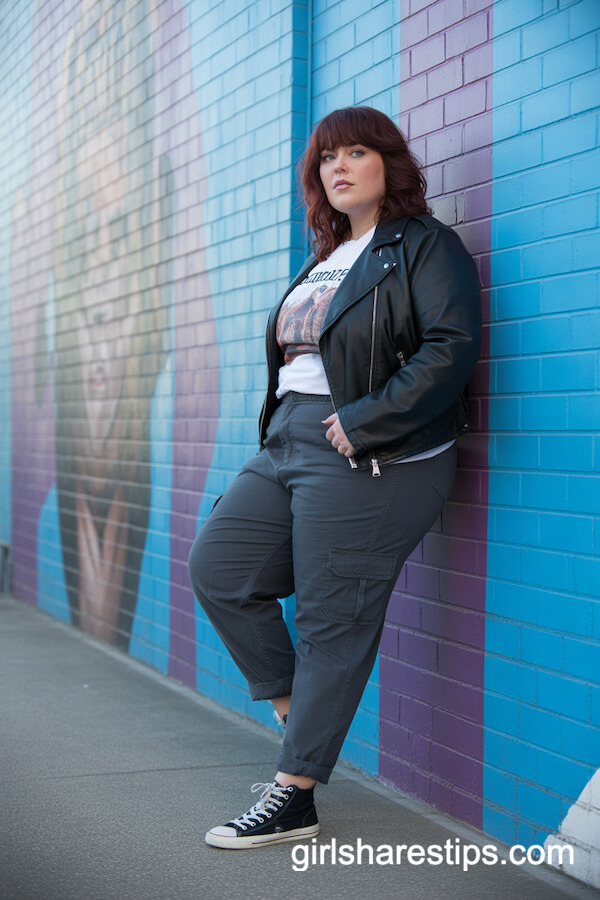 Edgy Charcoal Cargo Pants and Leather Moto Jacket