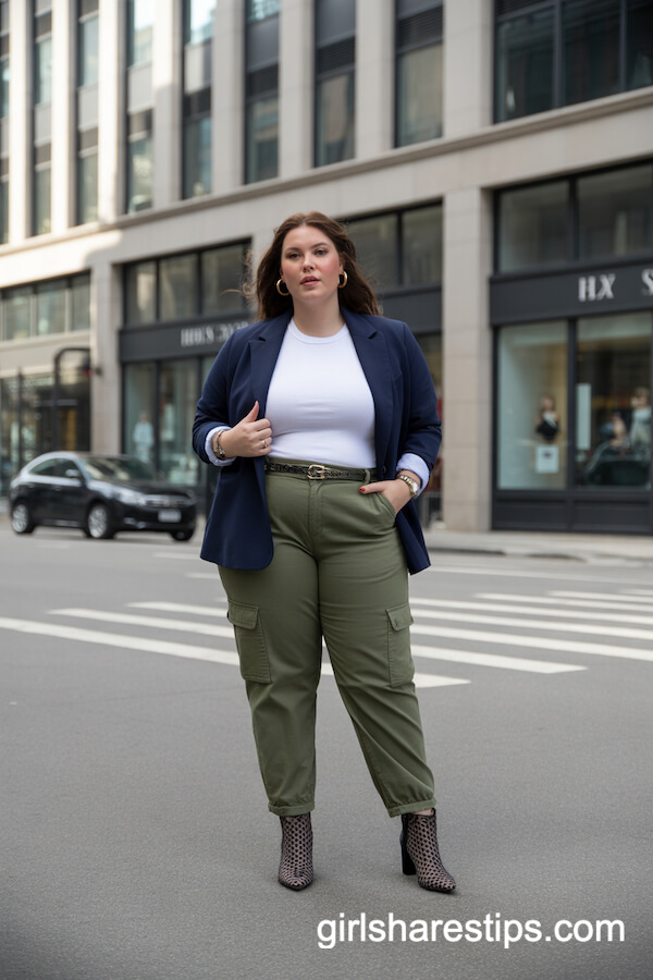 Chic Olive Cargo Pants Navy Boyfriend Blazer