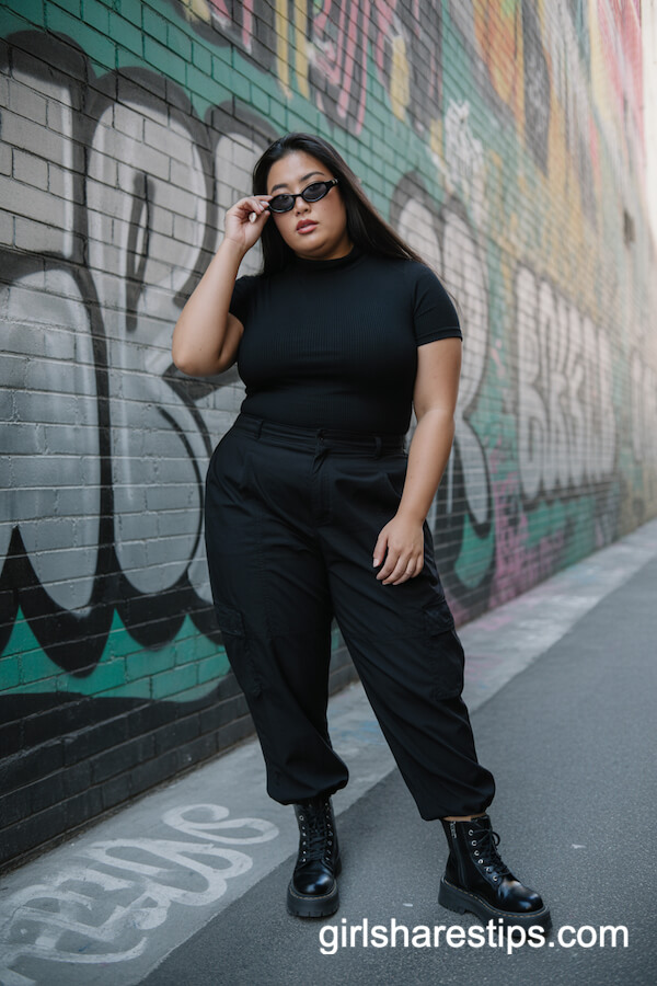 Edgy All-Black Cargo Pants Streetwear Look