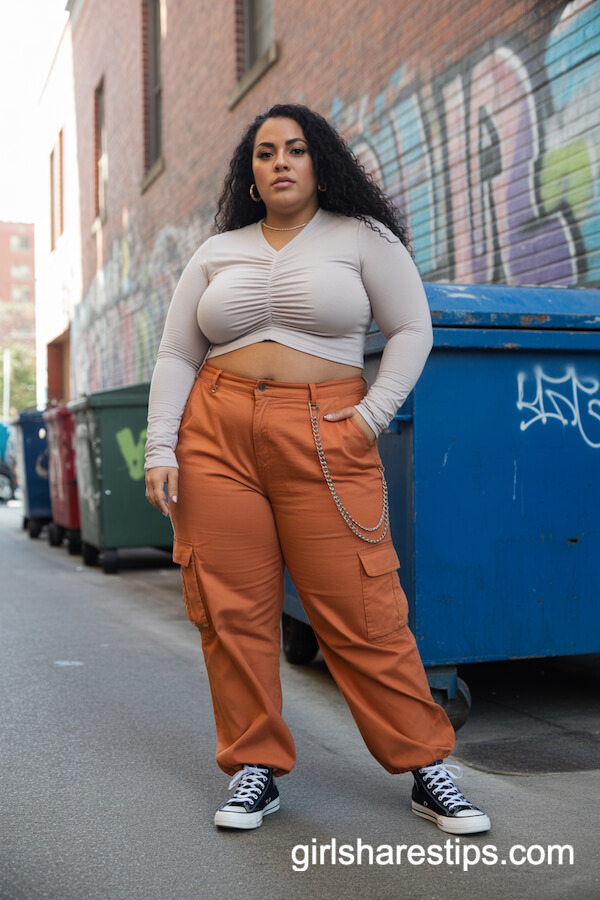 Urban Orange Rust Cargo Pants with Ruched Cropped Top