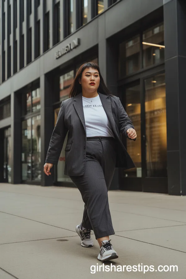 Charcoal Grey Suit, Graphic Tee, and Trainers for Modern Flair